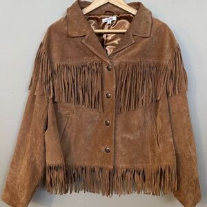 EXC Back in the Saddle Leather Suede Fringe Cropped Cowboy Southwest Boho Jacket